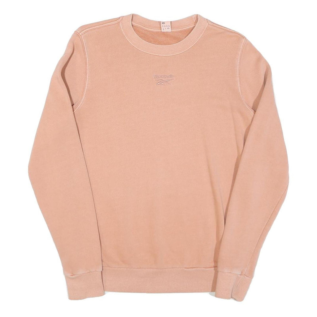 REEBOK Womens Beige XS Crew Neck Cotton Sweatshirt Embroidered Logo Casual