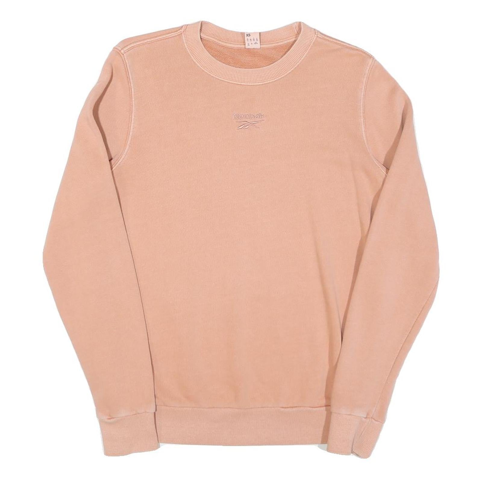 REEBOK Womens Beige XS Crew Neck Cotton Sweatshirt Embroidered Logo Casual