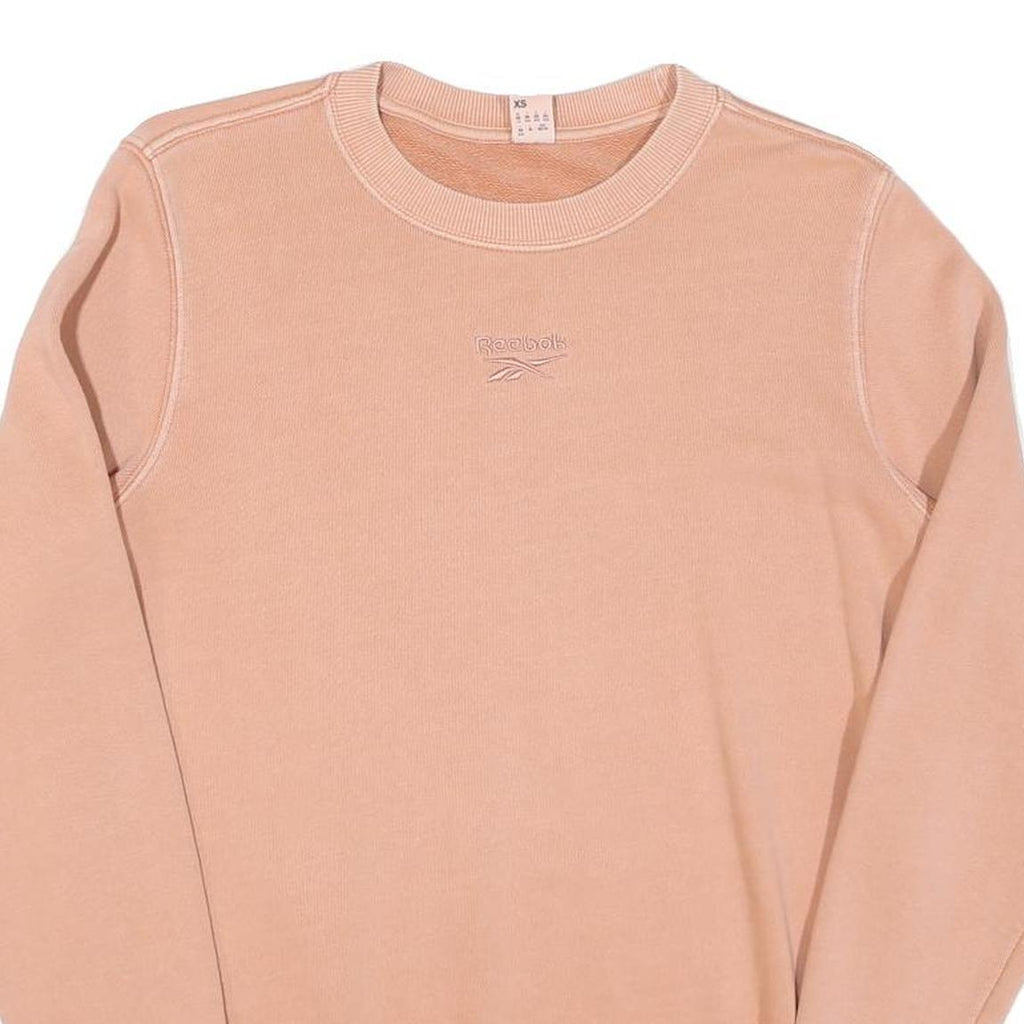 REEBOK Womens Beige XS Crew Neck Cotton Sweatshirt Embroidered Logo Casual