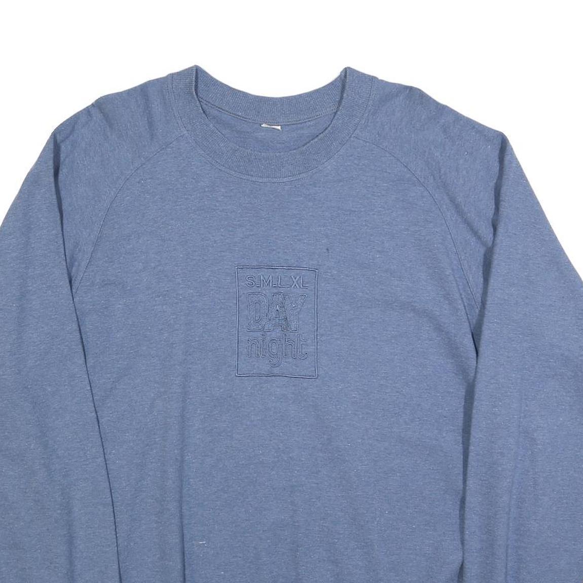 Mens Blue Sweatshirt XL Cotton Blend Crew Neck Pullover S M L XL Day Night