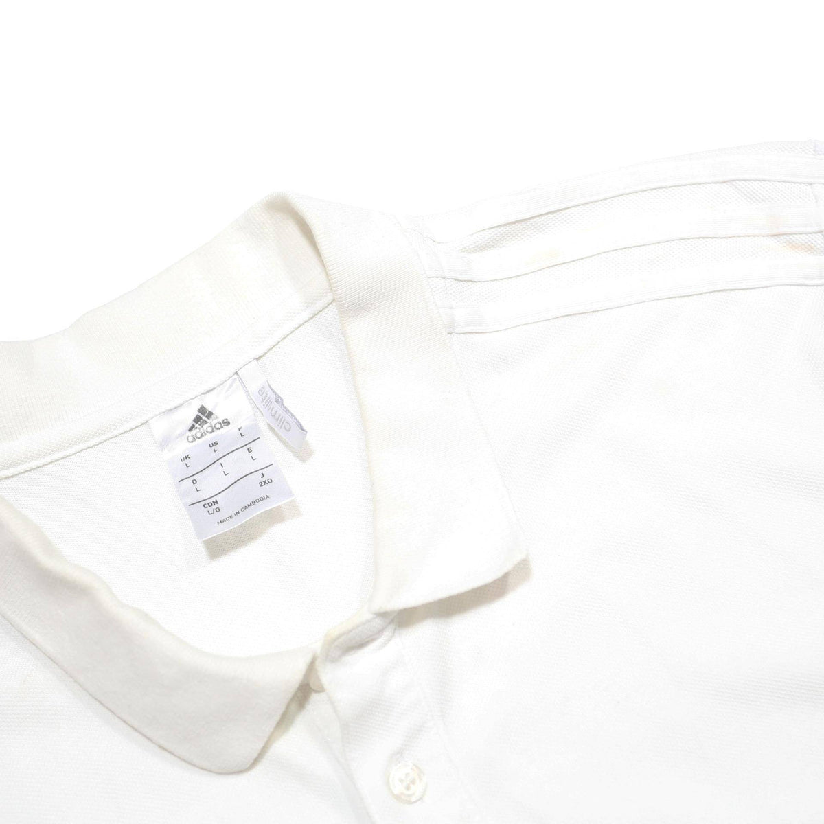 ADIDAS Mens White Polo Shirt L Cotton Blend Climalite Short Sleeve Basic
