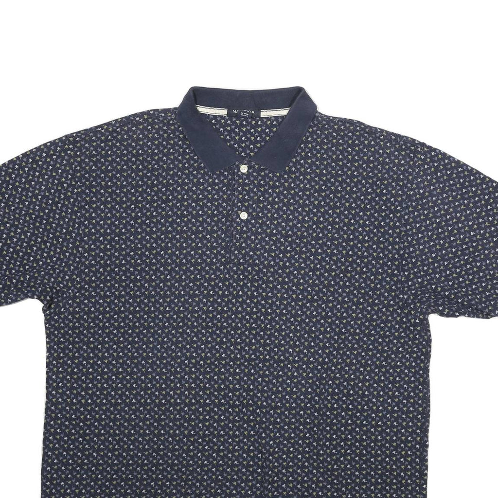 NAUTICA Mens Blue Cotton Short Sleeve Printed 2XL Polo Shirt Classic Fit