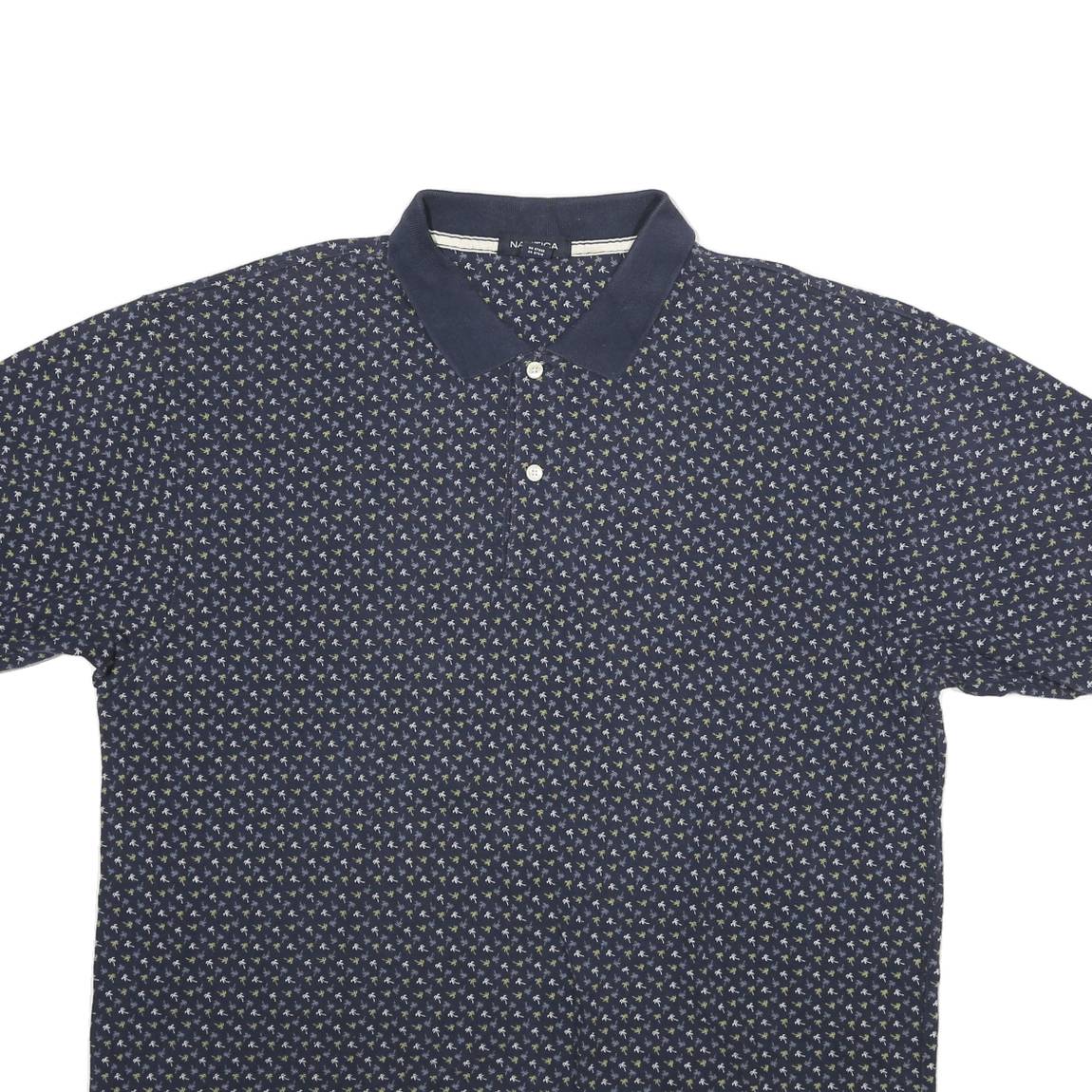 NAUTICA Mens Blue Cotton Short Sleeve Printed 2XL Polo Shirt Classic Fit