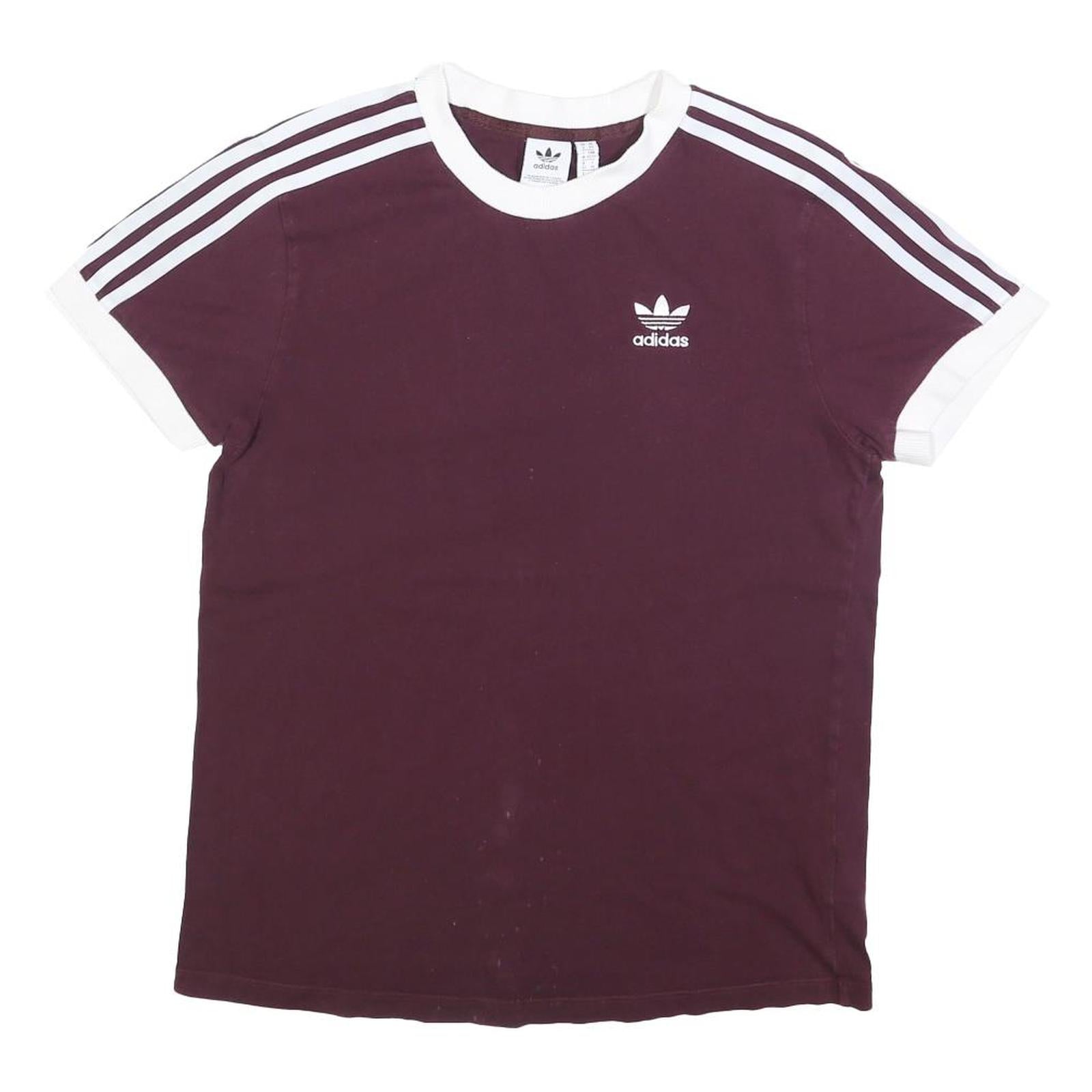 ADIDAS Womens Maroon & White Classic T-Shirt UK 6 Short Sleeve Crew Neck Cotton