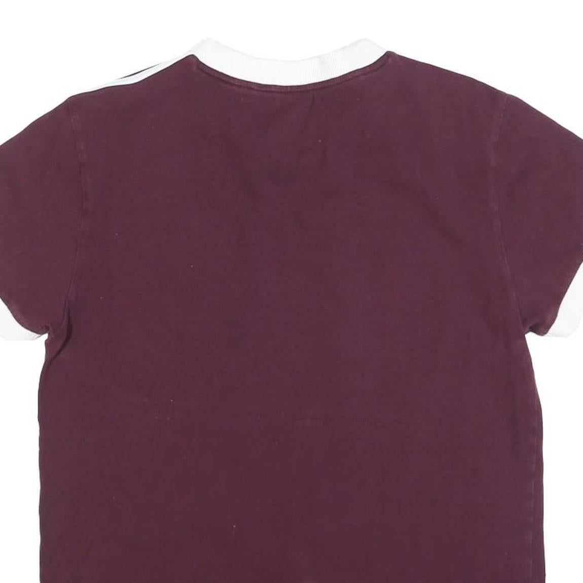 ADIDAS Womens Maroon & White Classic T-Shirt UK 6 Short Sleeve Crew Neck Cotton