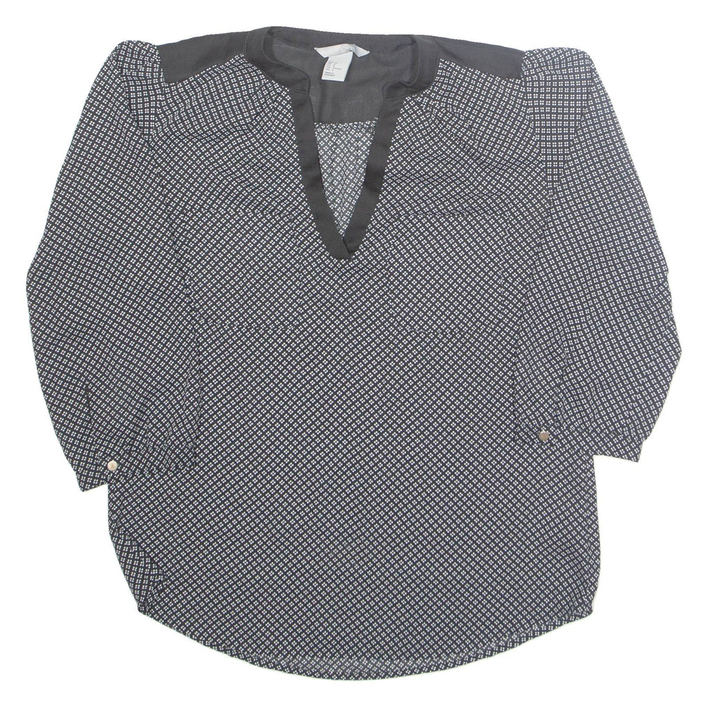 H&M Womens Printed Blouse Black V-Neck Long Sleeve Fair Isle S