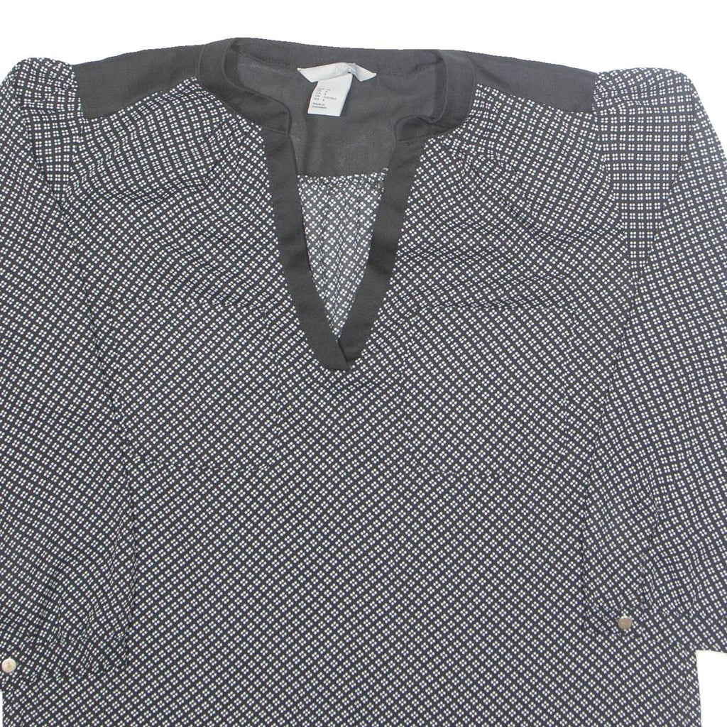 H&M Womens Printed Blouse Black V-Neck Long Sleeve Fair Isle S