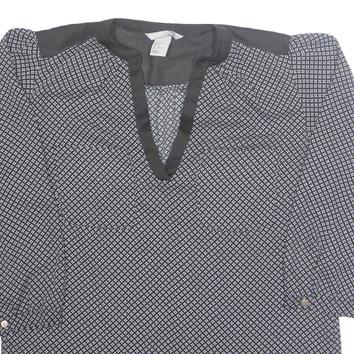 H&M Womens Printed Blouse Black V-Neck Long Sleeve Fair Isle S