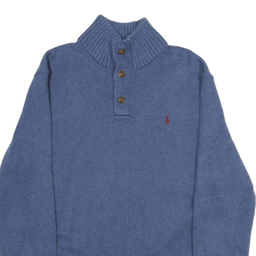 POLO RALPH LAUREN Mens Blue Pullover Plain Half Button Crew Neck Regular L