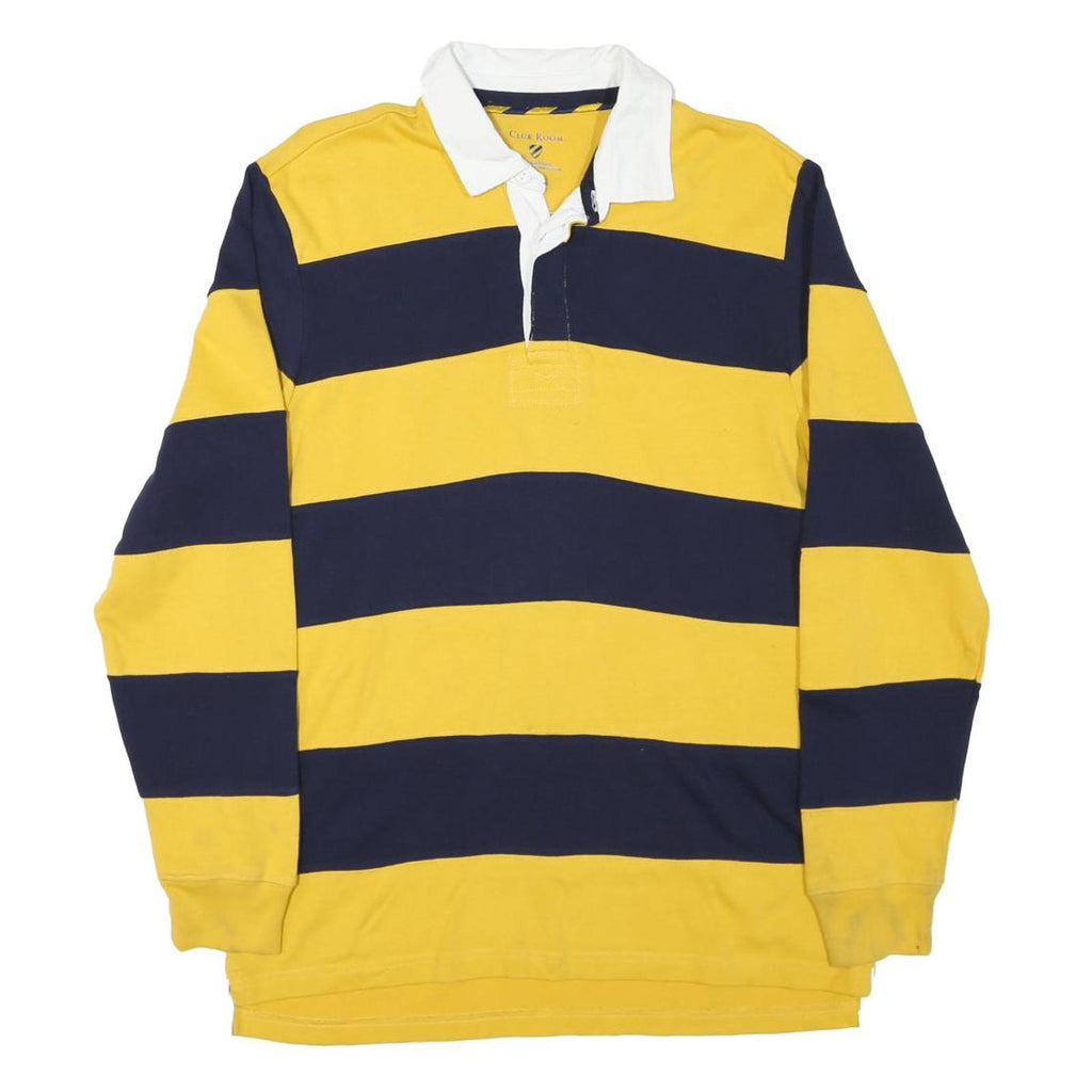 CLUB ROOM Mens Yellow & Navy Striped Long Sleeve Polo Shirt S Casual Cotton