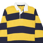CLUB ROOM Mens Yellow & Navy Striped Long Sleeve Polo Shirt S Casual Cotton