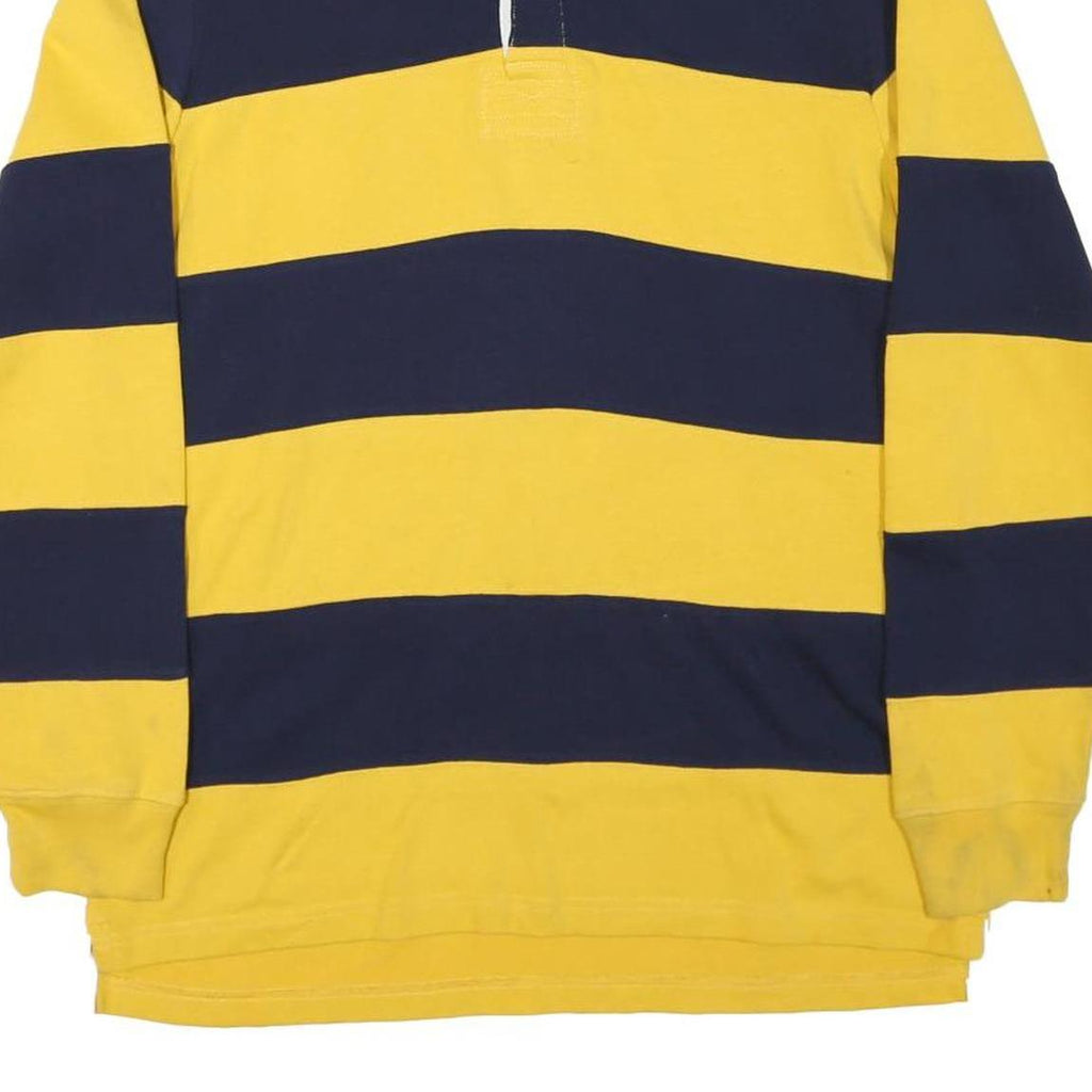 CLUB ROOM Mens Yellow & Navy Striped Long Sleeve Polo Shirt S Casual Cotton