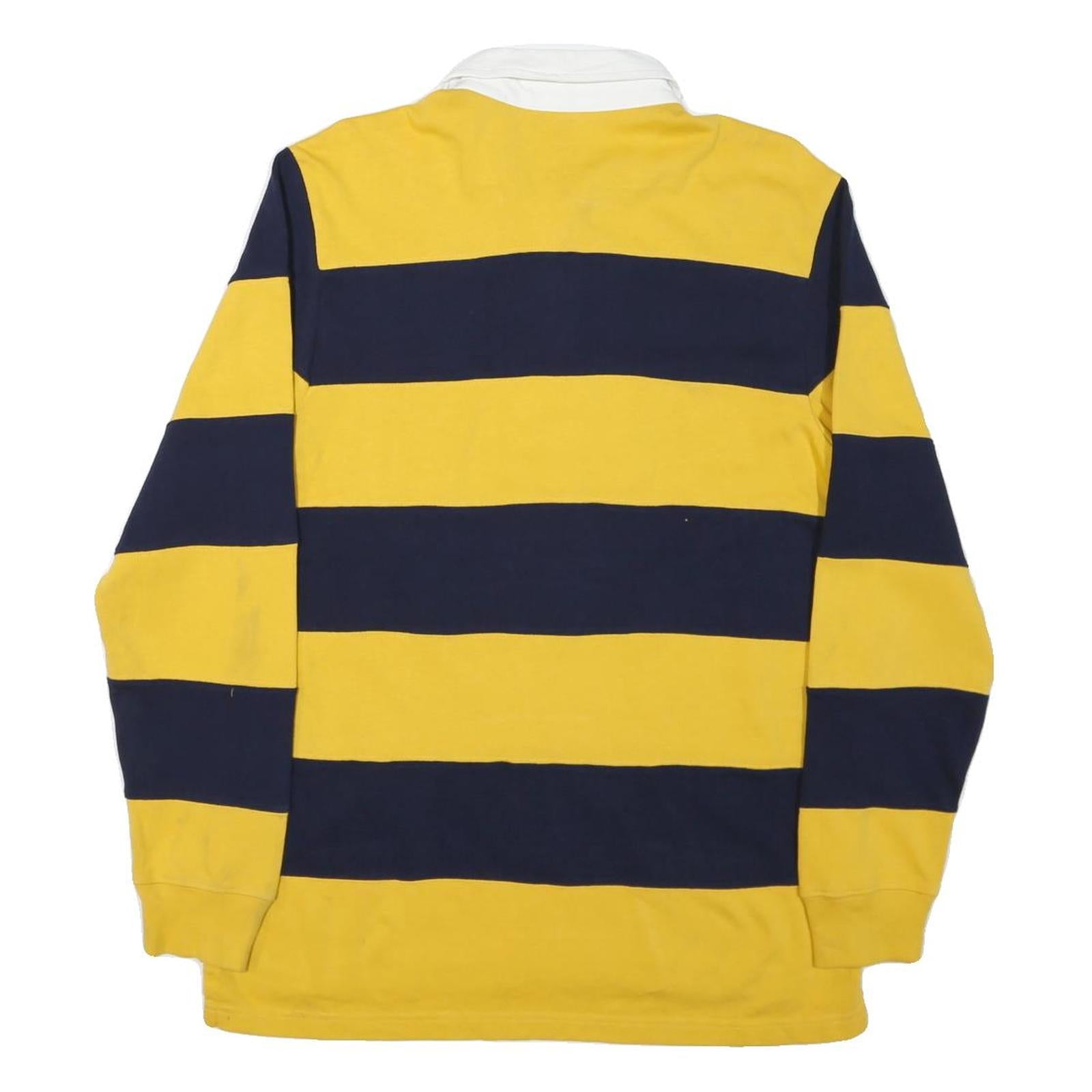 CLUB ROOM Mens Yellow & Navy Striped Long Sleeve Polo Shirt S Casual Cotton