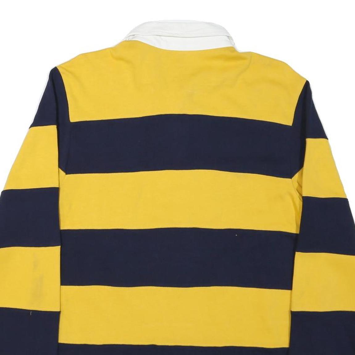 CLUB ROOM Mens Yellow & Navy Striped Long Sleeve Polo Shirt S Casual Cotton