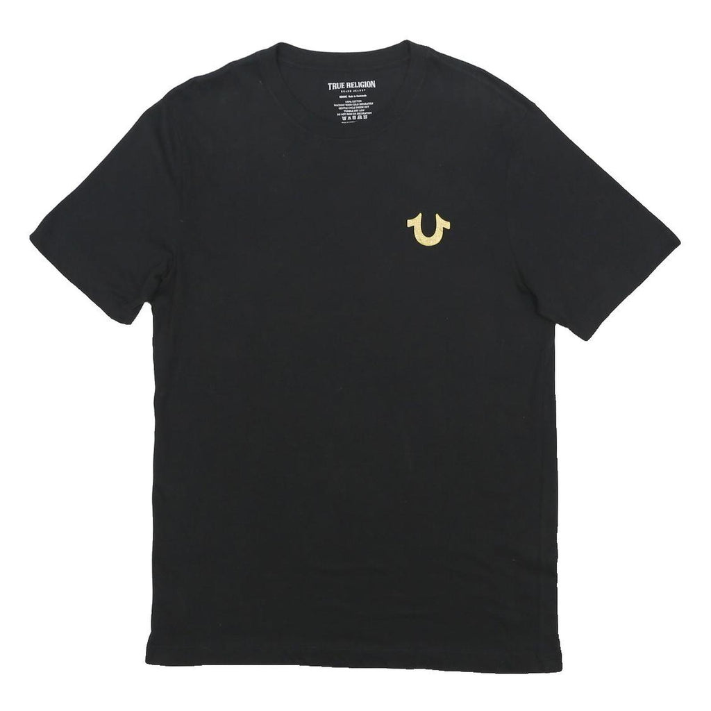 TRUE RELIGION Mens Black & Gold Graphic T-Shirt M Short Sleeve Crew Neck Guitar