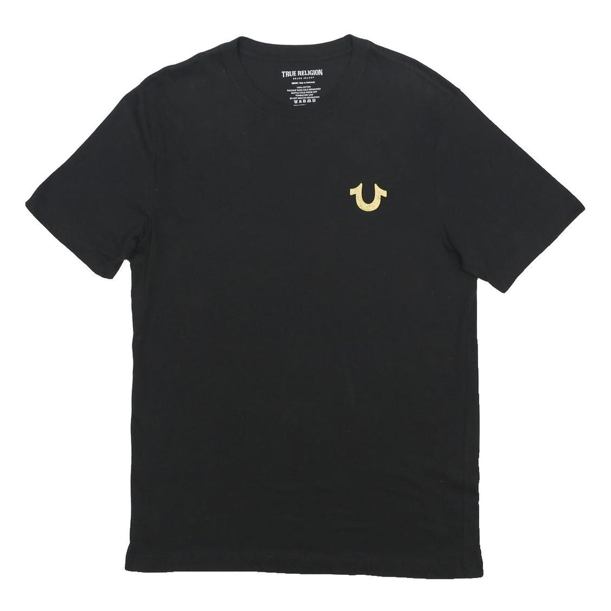 TRUE RELIGION Mens Black & Gold Graphic T-Shirt M Short Sleeve Crew Neck Guitar