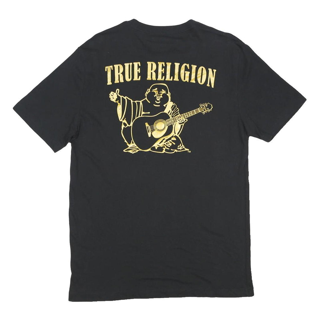 TRUE RELIGION Mens Black & Gold Graphic T-Shirt M Short Sleeve Crew Neck Guitar