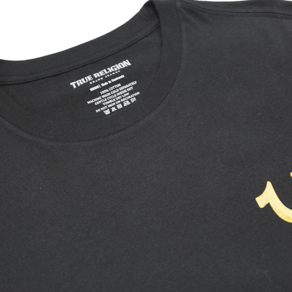 TRUE RELIGION Mens Black & Gold Graphic T-Shirt M Short Sleeve Crew Neck Guitar