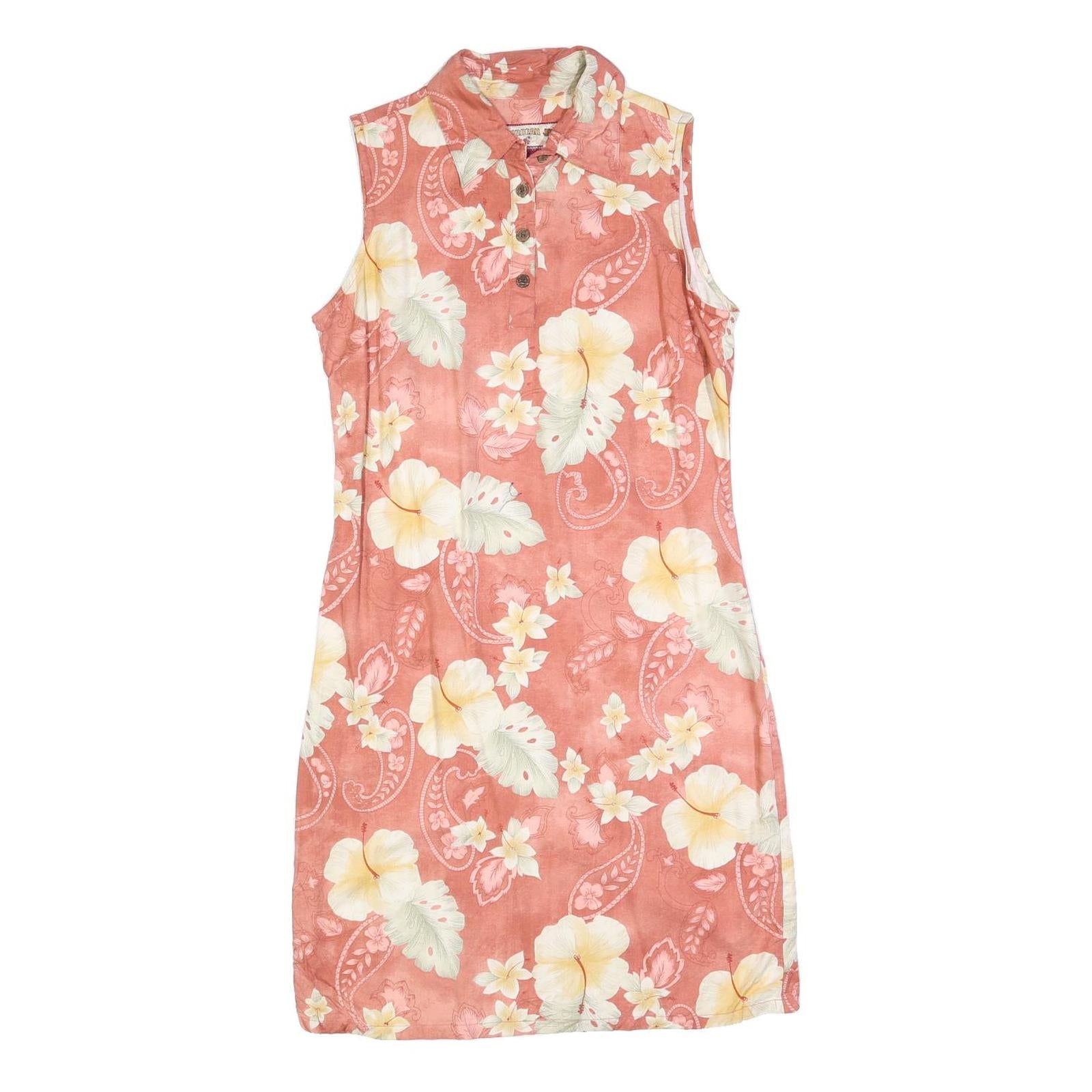 CARIBBEAN JOE Womens Coral Floral Rayon Sleeveless Polo Dress M Summer Beachwear