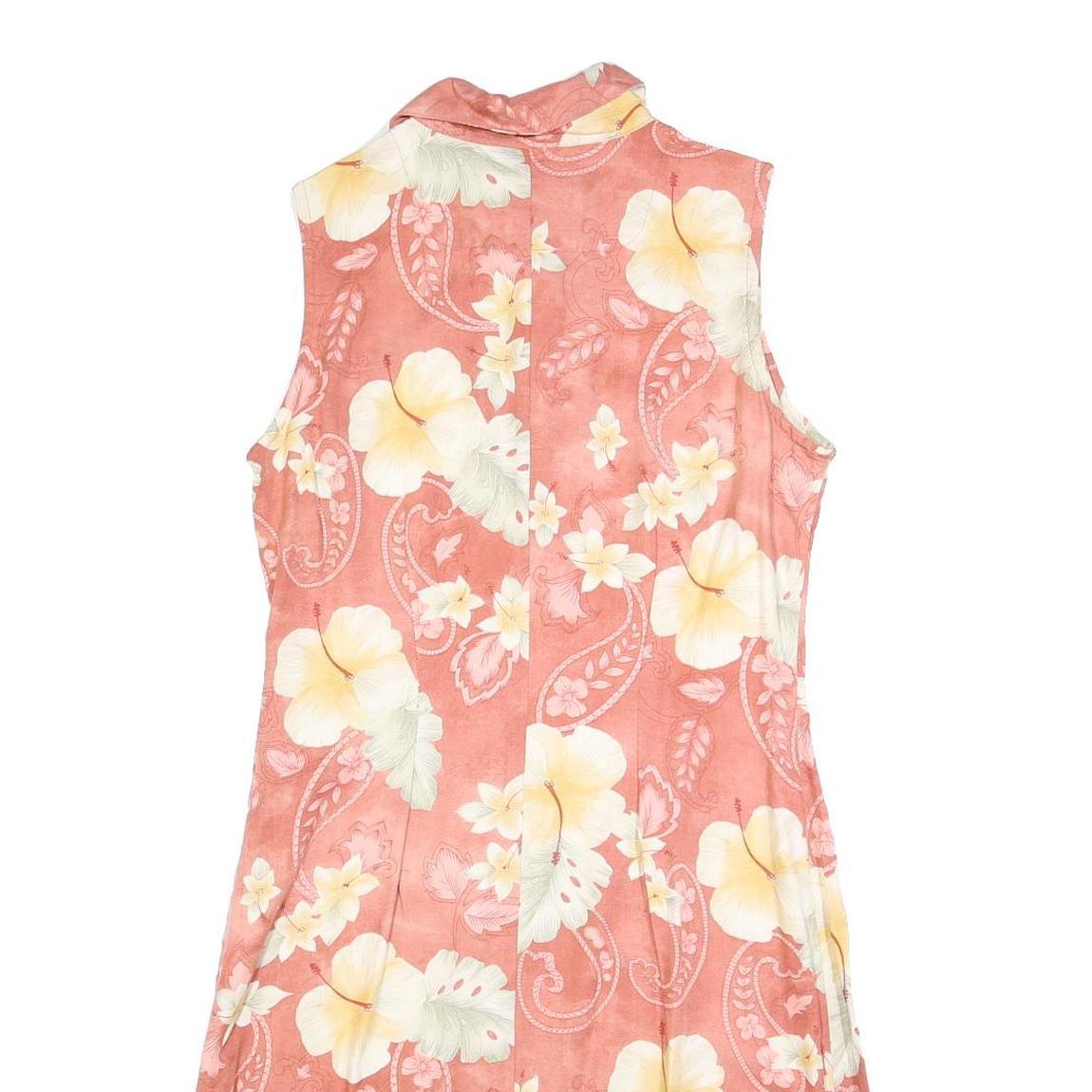 CARIBBEAN JOE Womens Coral Floral Rayon Sleeveless Polo Dress M Summer Beachwear