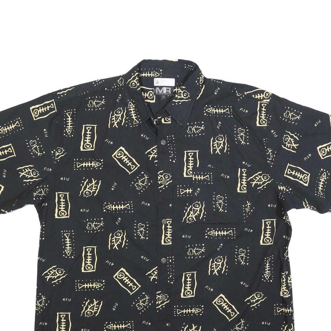 MEL RICHMAN Mens Black & Beige Cotton Blend Shirt 2XL Casual Short Sleeve