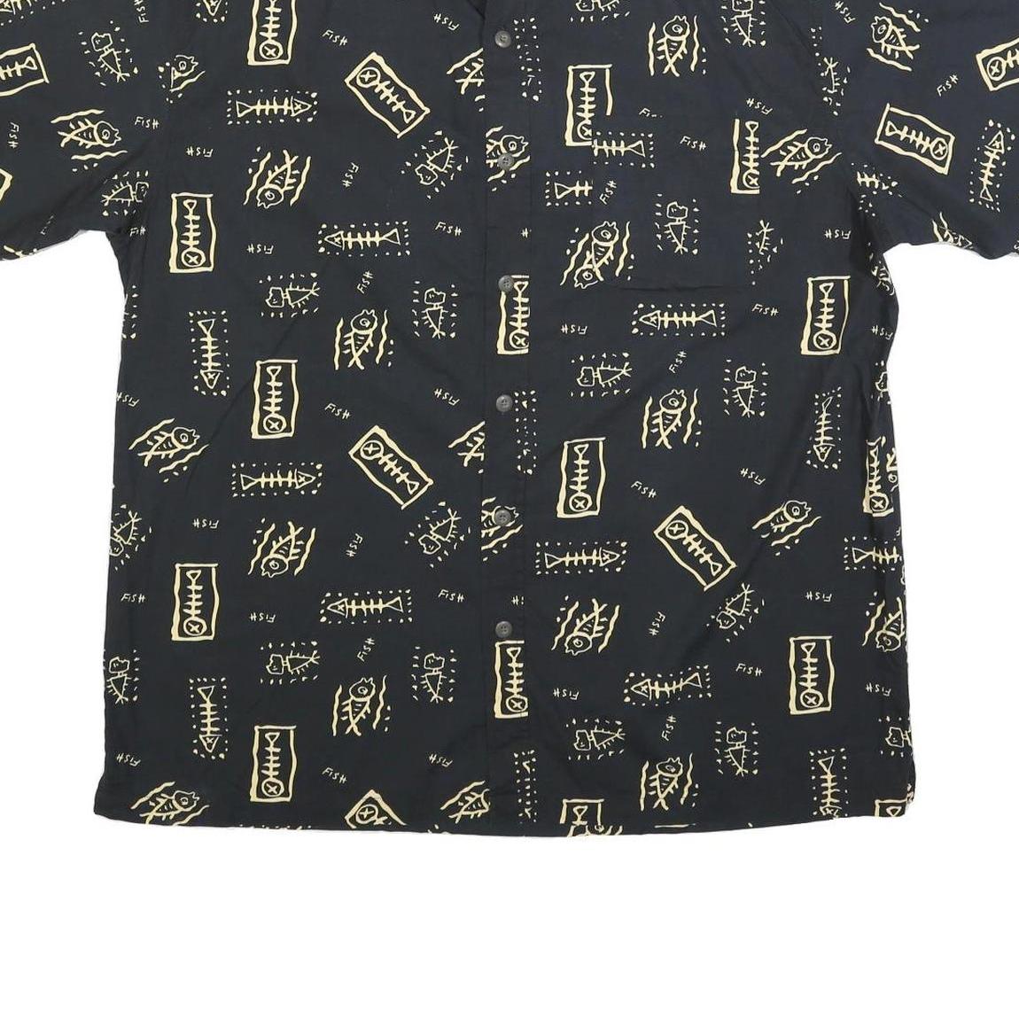 MEL RICHMAN Mens Black & Beige Cotton Blend Shirt 2XL Casual Short Sleeve