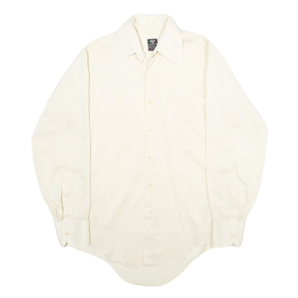 Mens White Plain Polyester Blend Long Sleeve Shirt S Classic Formal Button Down