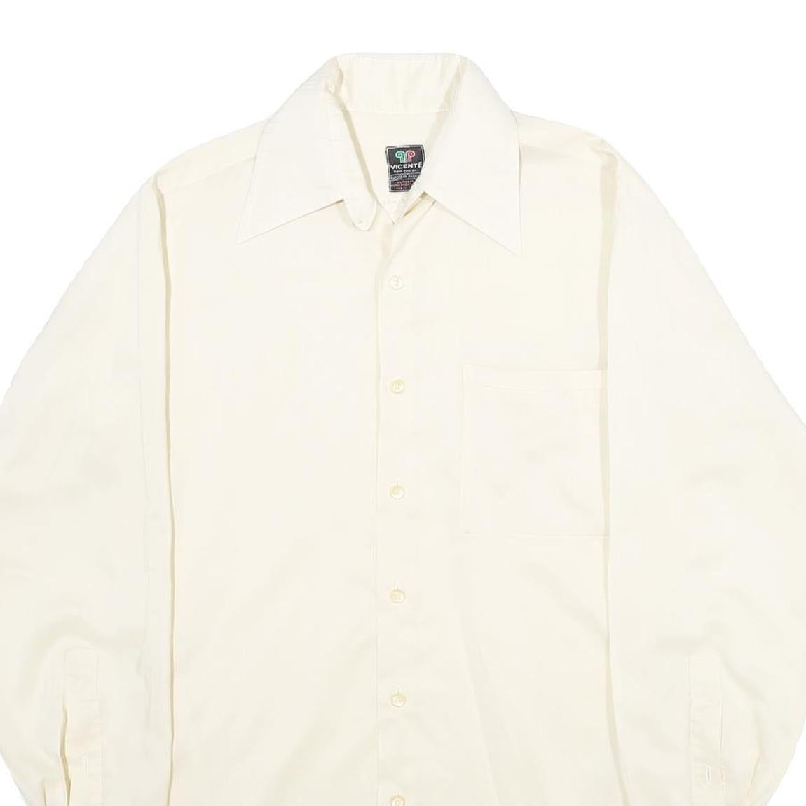 Mens White Plain Polyester Blend Long Sleeve Shirt S Classic Formal Button Down