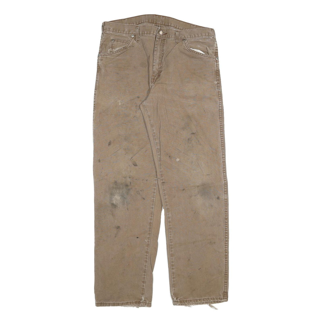 DICKIES Mens Cotton Blend Beige Regular Fit Straight Trousers W34 L32 Workwear