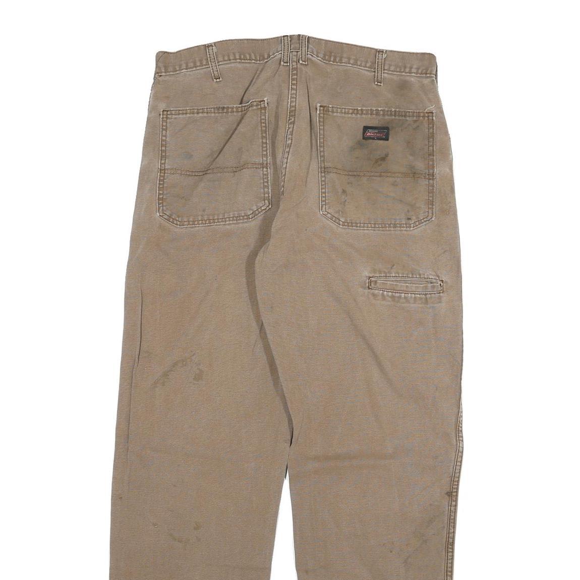 DICKIES Mens Cotton Blend Beige Regular Fit Straight Trousers W34 L32 Workwear