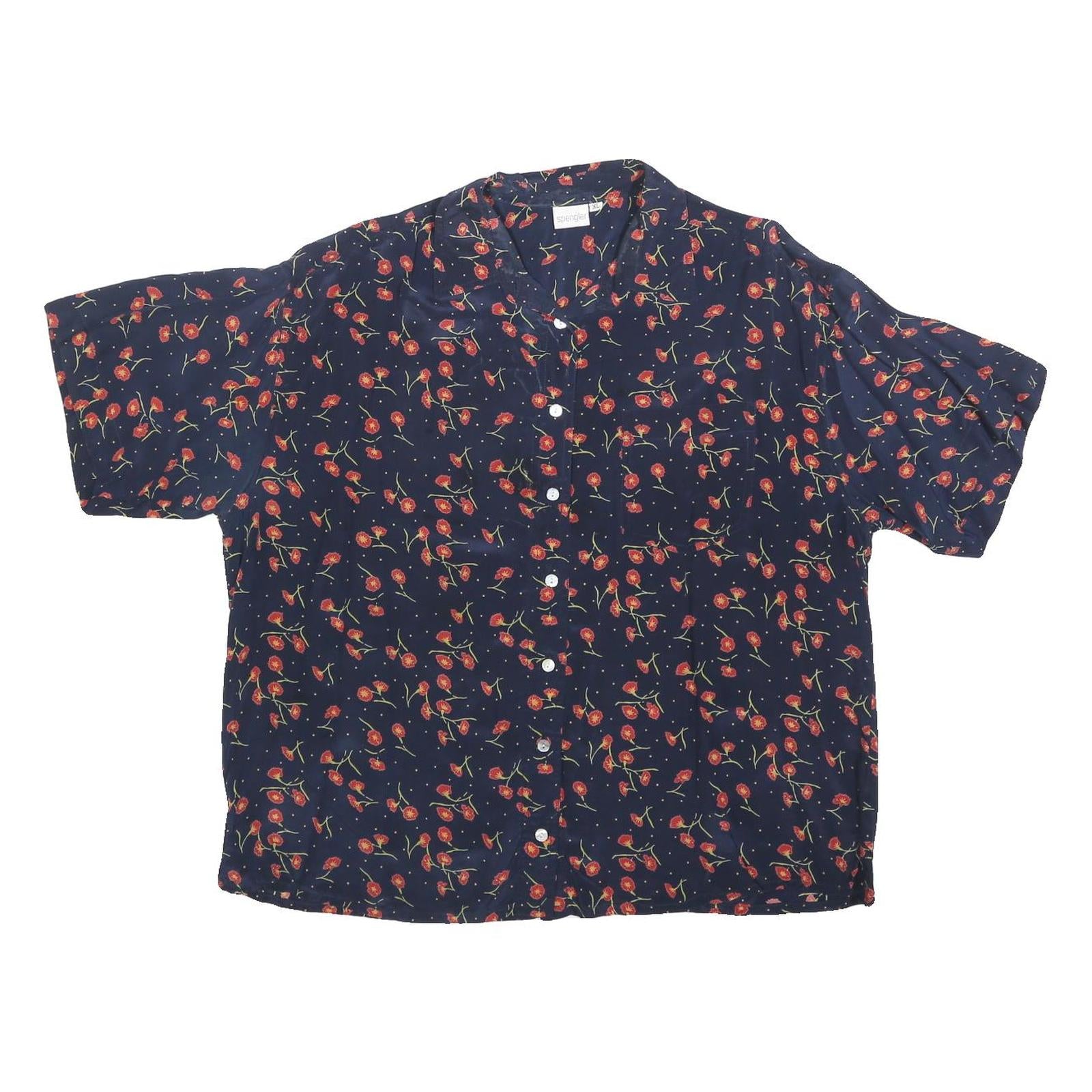 SPENGLER Womens Navy & Red Floral Shirt XL Casual Button Front Relaxed Fit