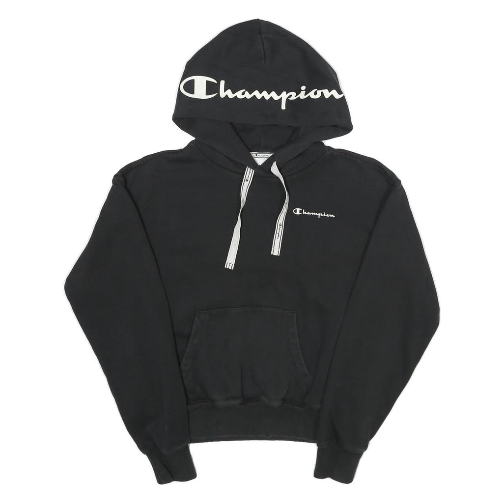 CHAMPION Womens Black Hoodie L Cotton Blend Pullover Drawstring Hood