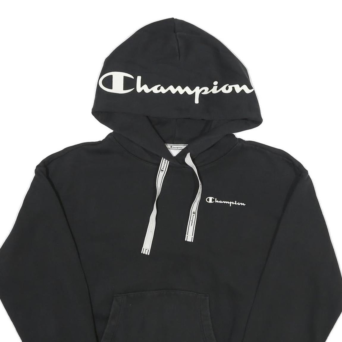 CHAMPION Womens Black Hoodie L Cotton Blend Pullover Drawstring Hood