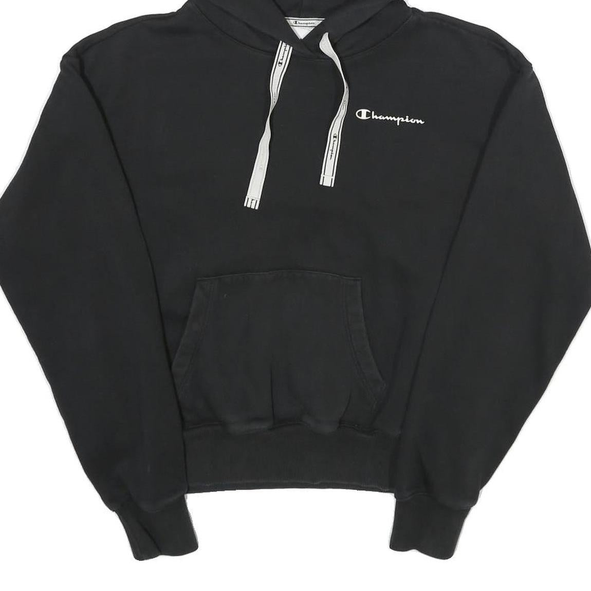 CHAMPION Womens Black Hoodie L Cotton Blend Pullover Drawstring Hood