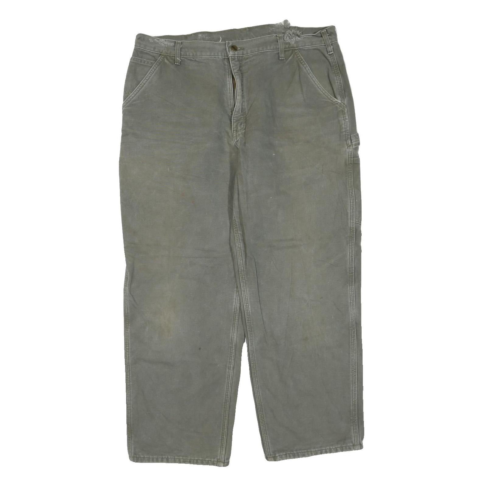 CARHARTT Mens Cotton Blend Regular Green Workwear Trousers W40 L30 Durable Zip