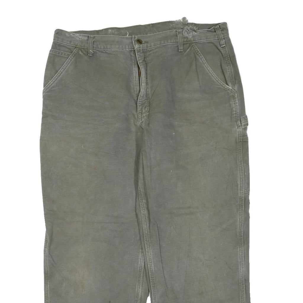 CARHARTT Mens Cotton Blend Regular Green Workwear Trousers W40 L30 Durable Zip