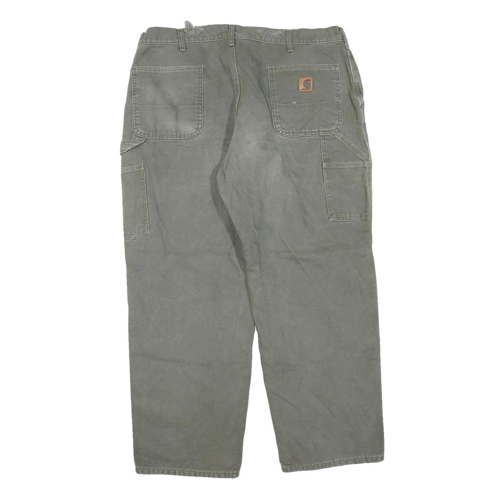 CARHARTT Mens Cotton Blend Regular Green Workwear Trousers W40 L30 Durable Zip