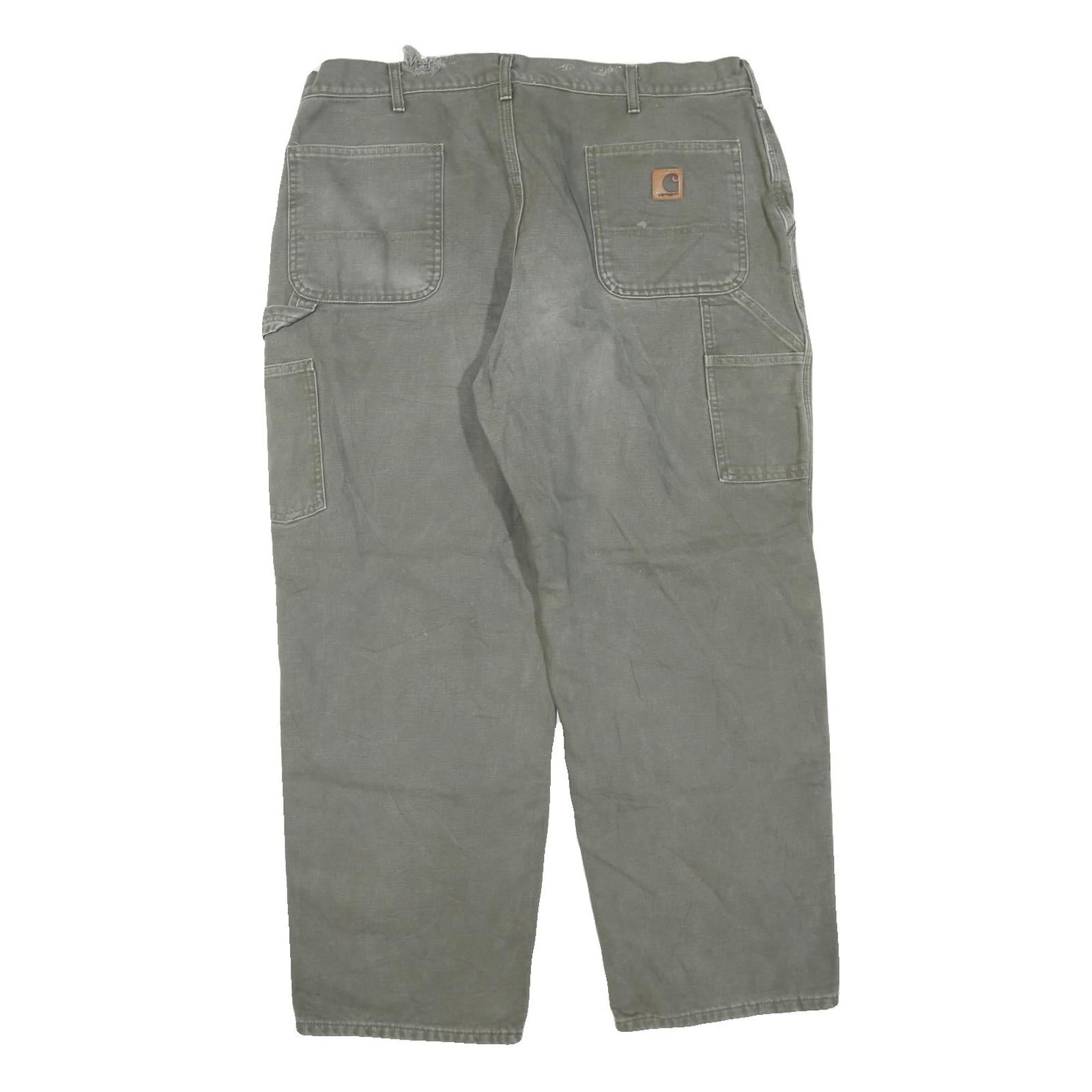 CARHARTT Mens Cotton Blend Regular Green Workwear Trousers W40 L30 Durable Zip