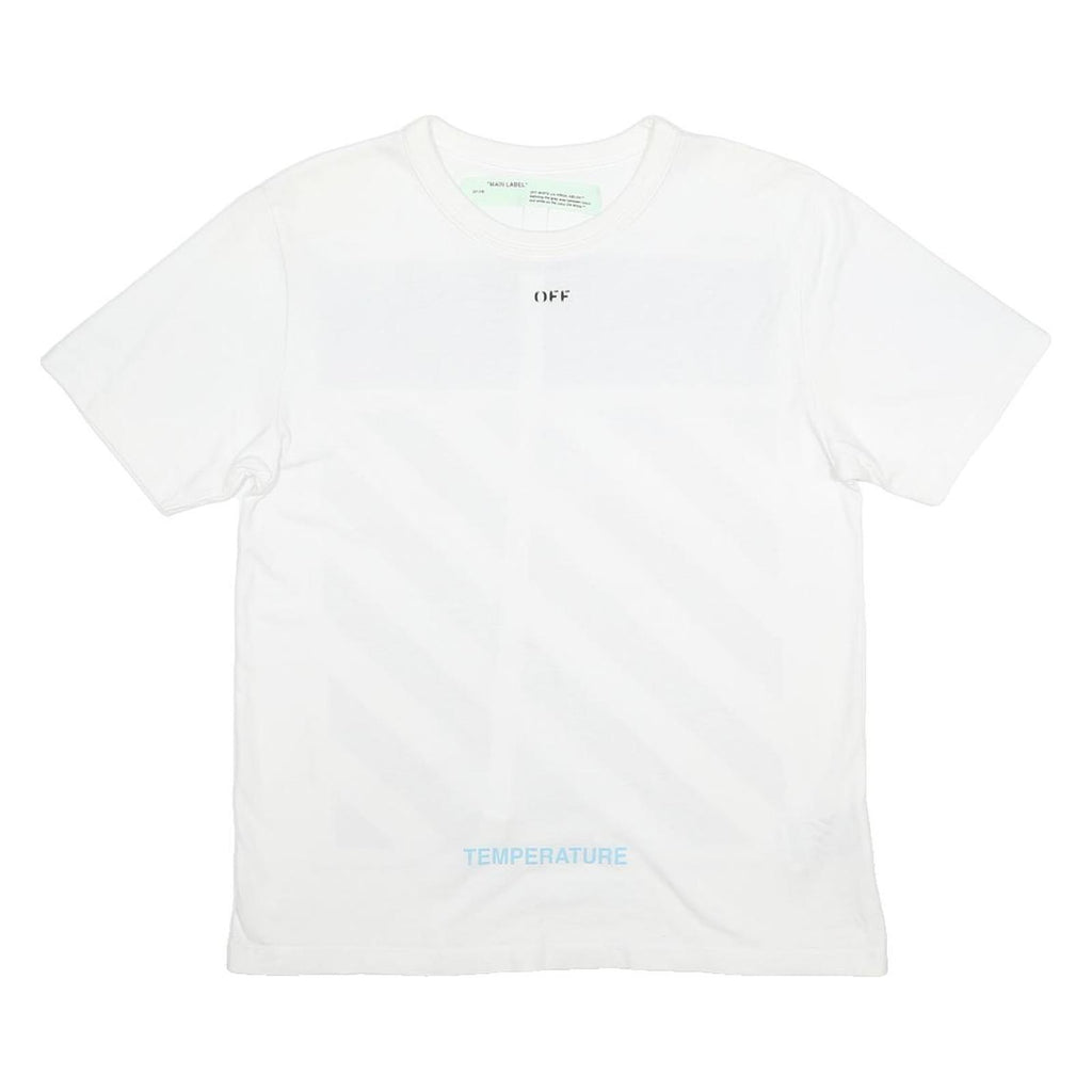 OFF-WHITE Mens White & Black Graphic T-Shirt S Short Sleeve Crew Neck Cotton