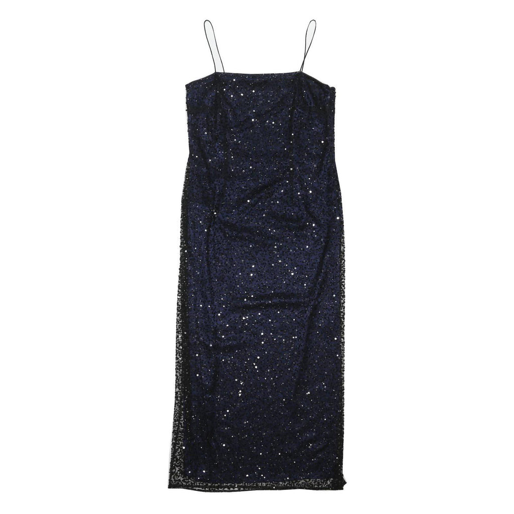 NEXT Womens Navy Blue Sequin Slip Dress Polyester Blend Midi UK 14 Evening