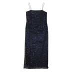 NEXT Womens Navy Blue Sequin Slip Dress Polyester Blend Midi UK 14 Evening