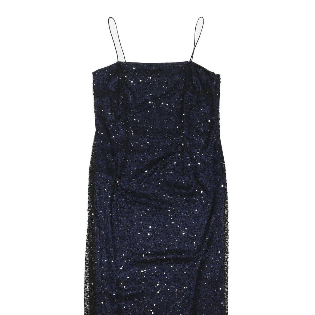 NEXT Womens Navy Blue Sequin Slip Dress Polyester Blend Midi UK 14 Evening