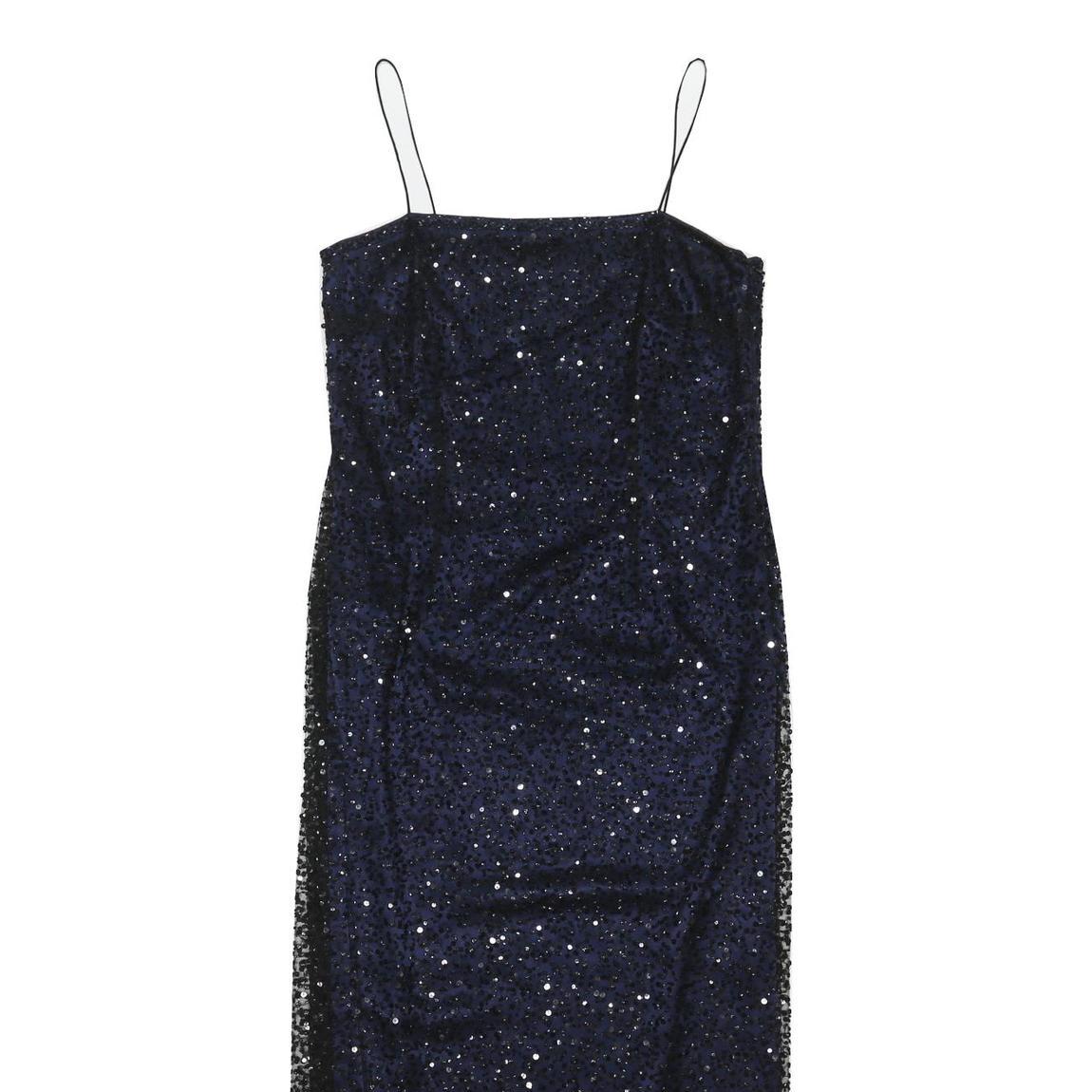 NEXT Womens Navy Blue Sequin Slip Dress Polyester Blend Midi UK 14 Evening