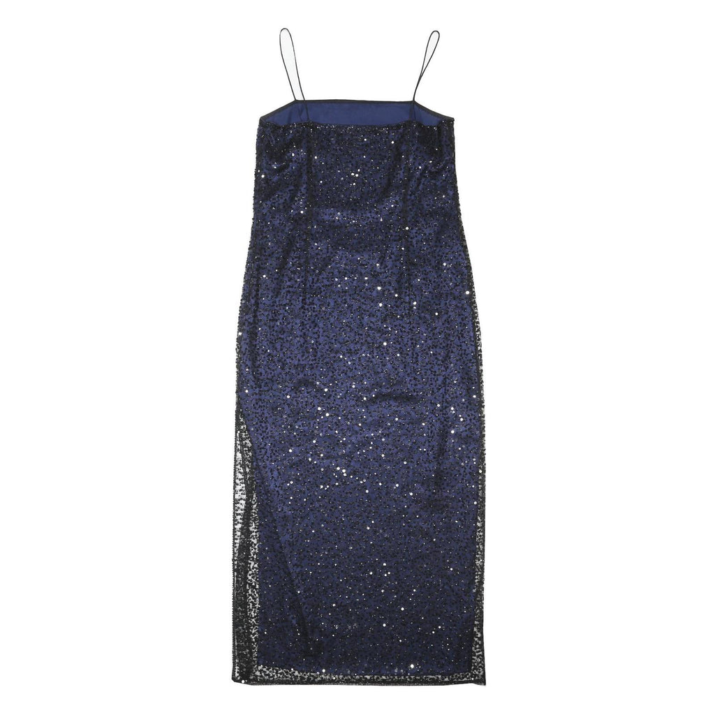 NEXT Womens Navy Blue Sequin Slip Dress Polyester Blend Midi UK 14 Evening