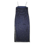 NEXT Womens Navy Blue Sequin Slip Dress Polyester Blend Midi UK 14 Evening