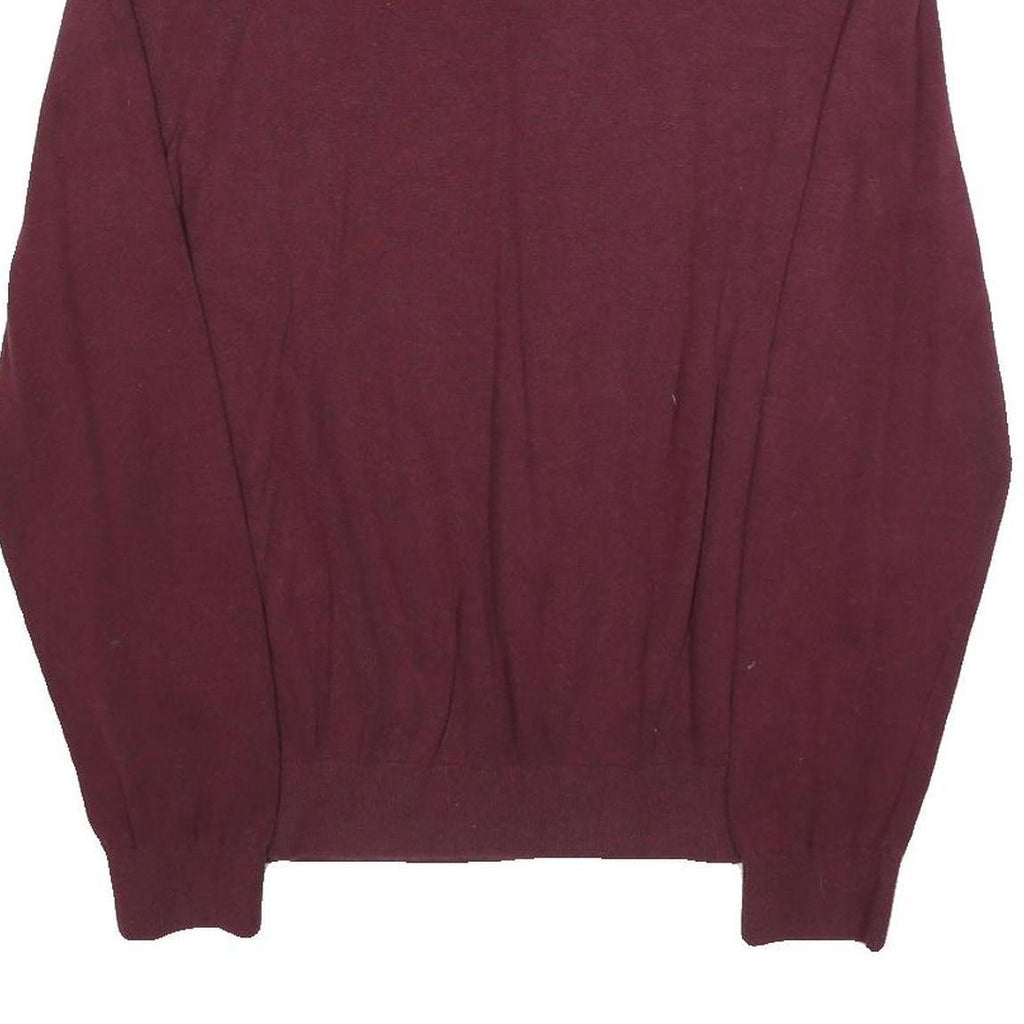 TOMMY HILFIGER Mens Maroon Plain Cotton V Neck Basic Knit Jumper L Classic Style