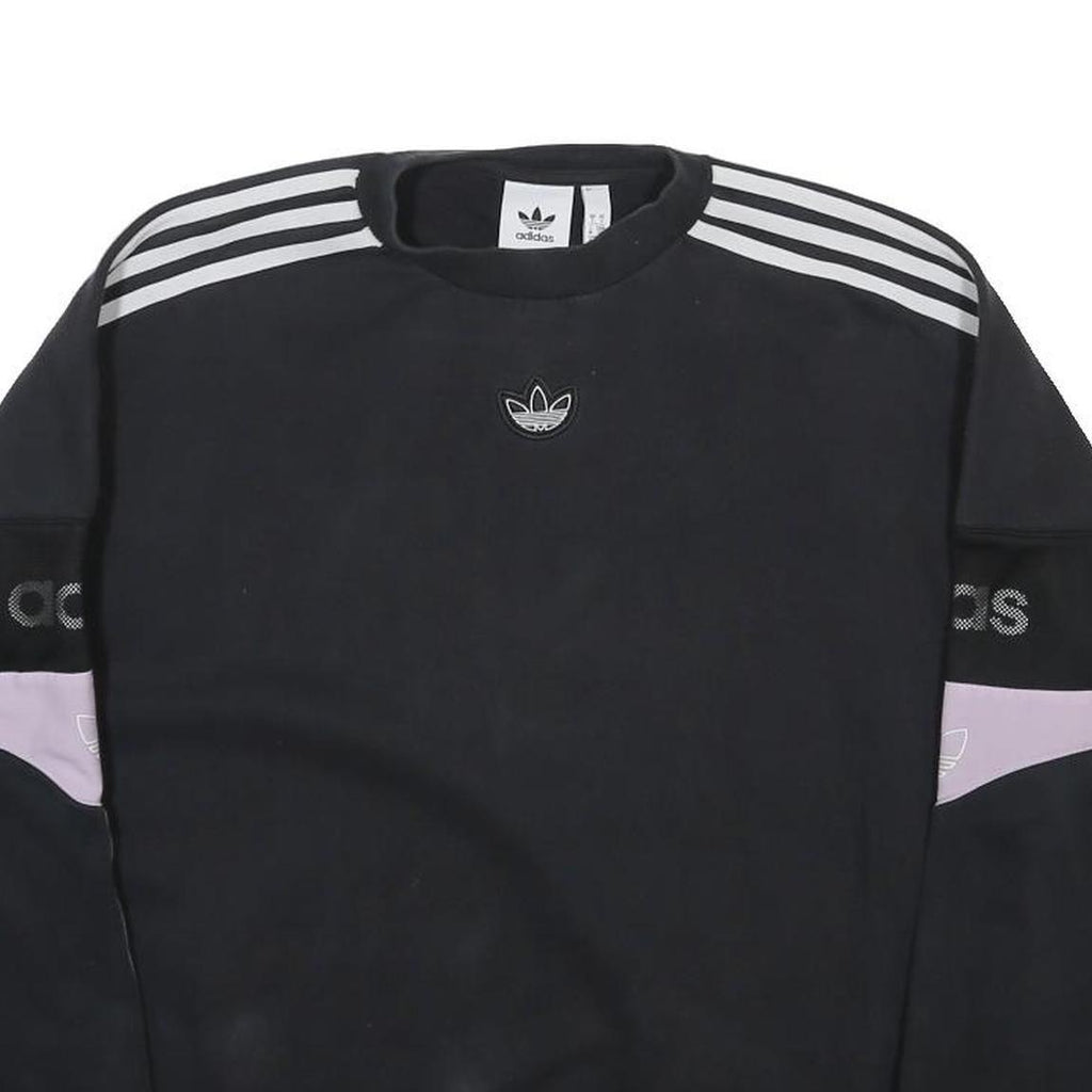 ADIDAS Womens Black & Lilac Crew Neck S Sweatshirt Sporty Logo Stripe