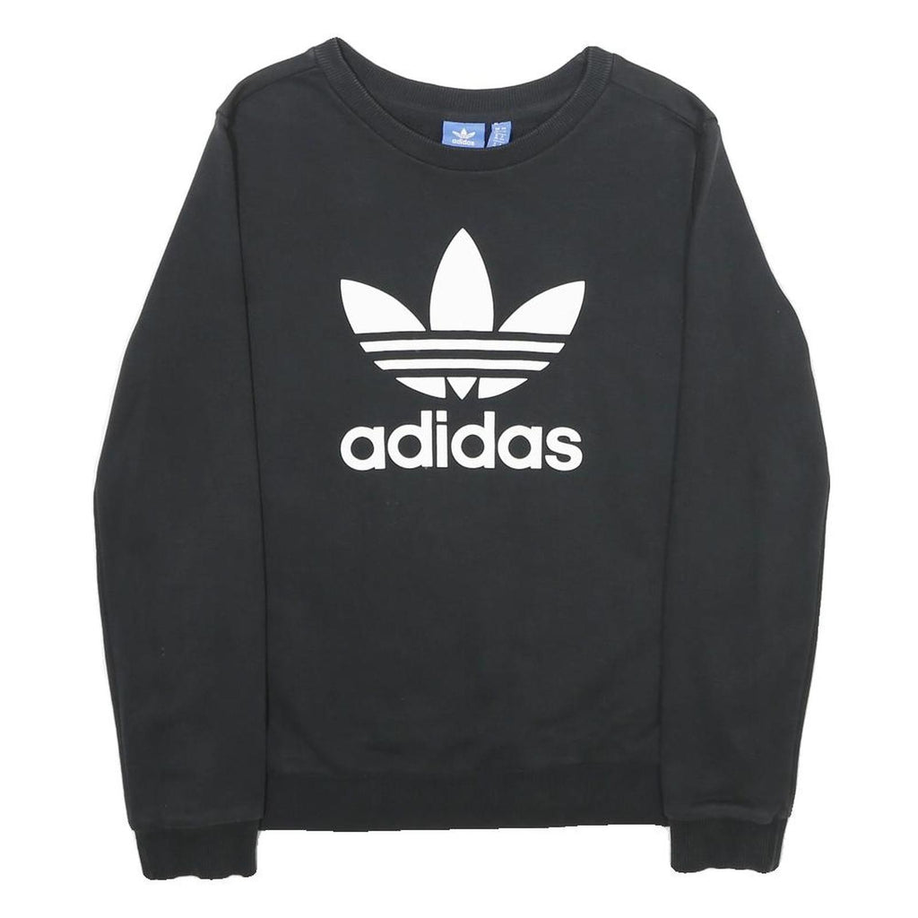 ADIDAS Womens Black Cotton Crew Neck Sweatshirt UK 12 Classic Logo Pullover