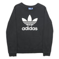 ADIDAS Womens Black Cotton Crew Neck Sweatshirt UK 12 Classic Logo Pullover