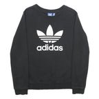ADIDAS Womens Black Cotton Crew Neck Sweatshirt UK 12 Classic Logo Pullover